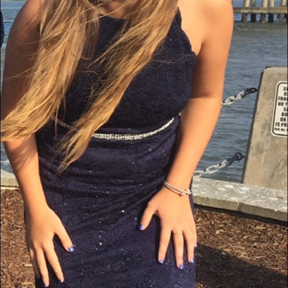 Navy Blue Sequin Mermaid Style Formal Dress